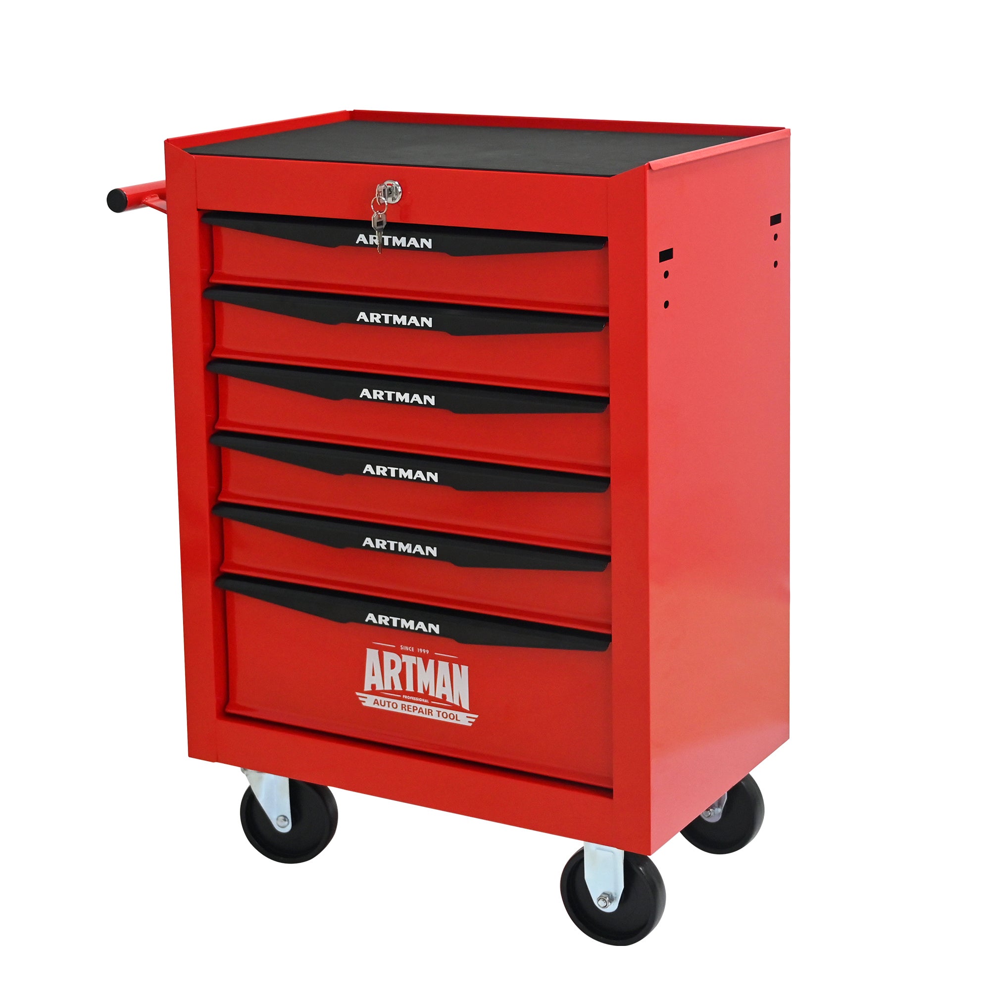 Coffre à outils roulant en métal à 6 tiroirs, armoire à outils pliable en 6 parties avec glissières à billes, organisateur de rangement d'outils - 9