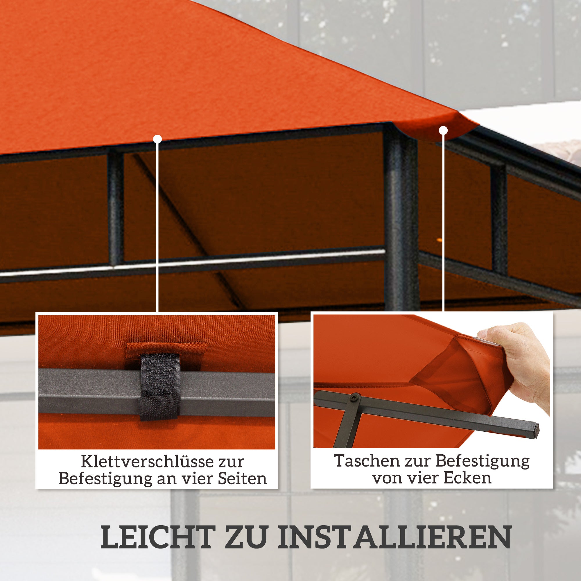 Toiture de remplacement pour pavillon de jardin, polyester, 2,98 x 2,95 m, orange - 6