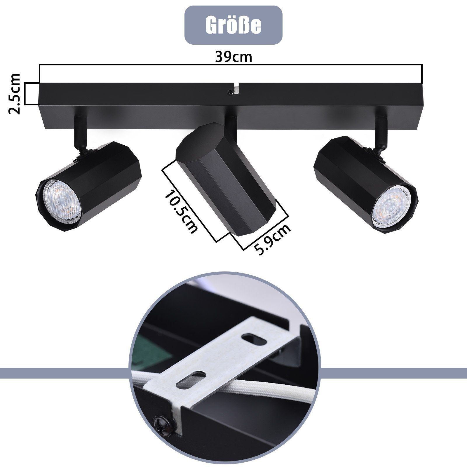 NETTLIFE Plafonnier 3 Spots Métal MAX. 25W GU10 Ampoules Noir Rétro Lampe de Salon Vintage orientable 350° pour cuisine, salle à manger - 7