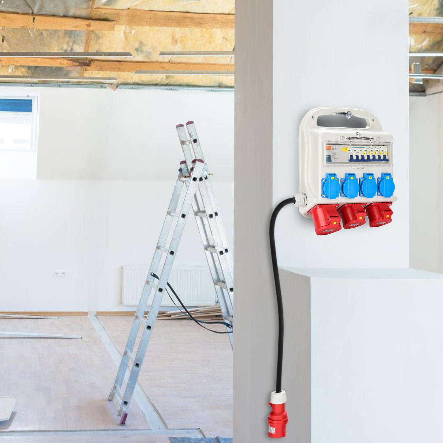 Coffret de Chantier Monophase Repartiteur de Courant Mural Coffret Electrique de Chantier 2x400V-16A 1x400V-32A 4x230V Schuko(RCCB) - 7