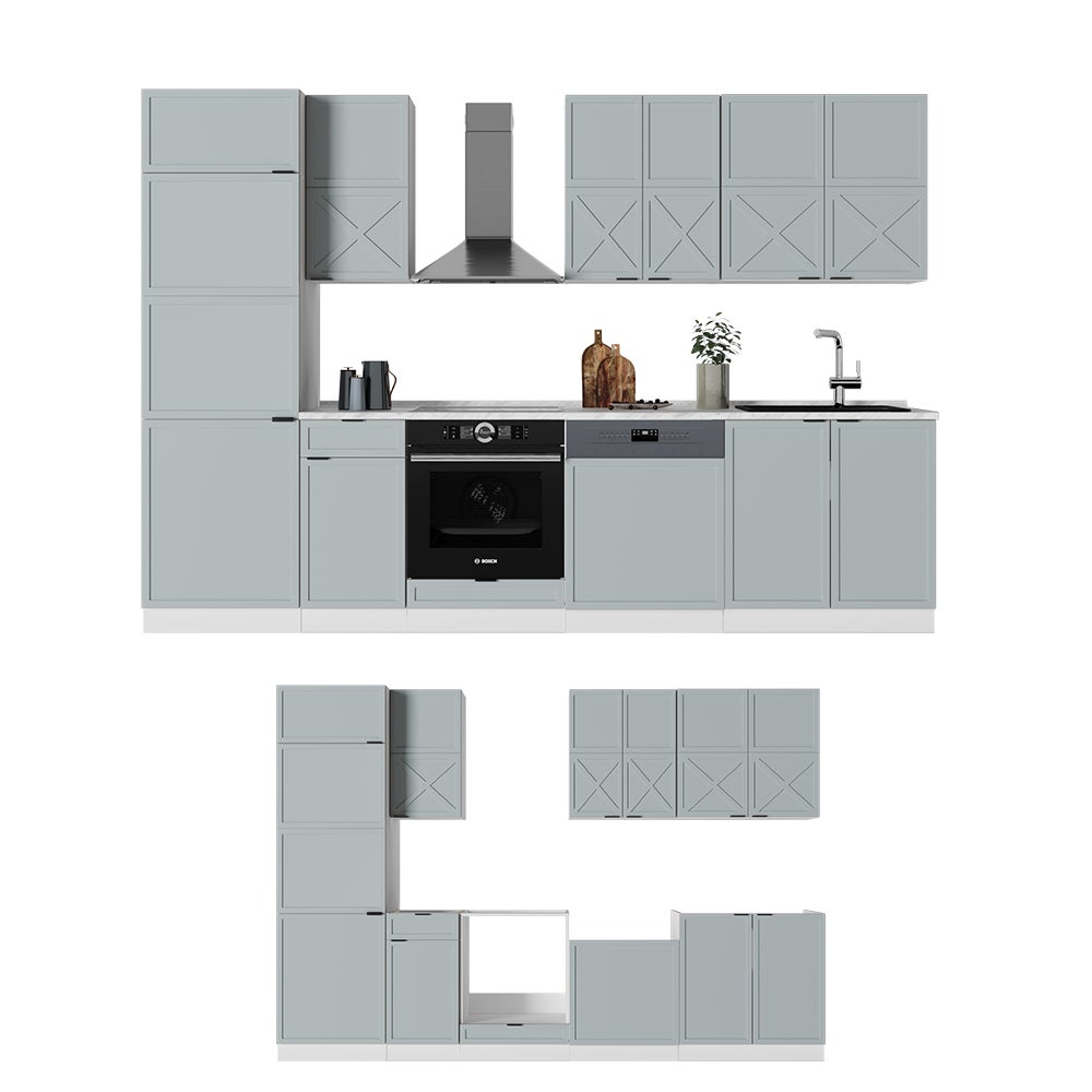 Vicco Cuisine Fame-Line, Bleu clair-gris/blanc, 300cm sans PT - 8