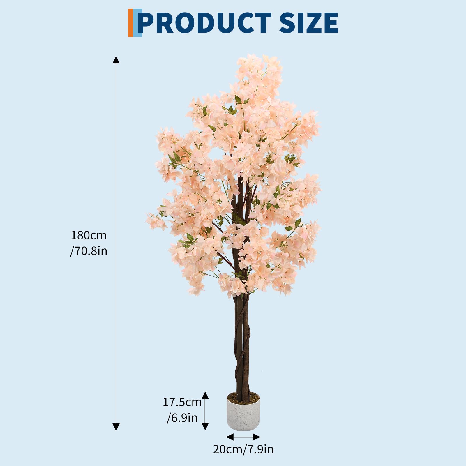 Arbre cerisier artificiel 149 cm, fleurs roses réalistes, pot noir ...