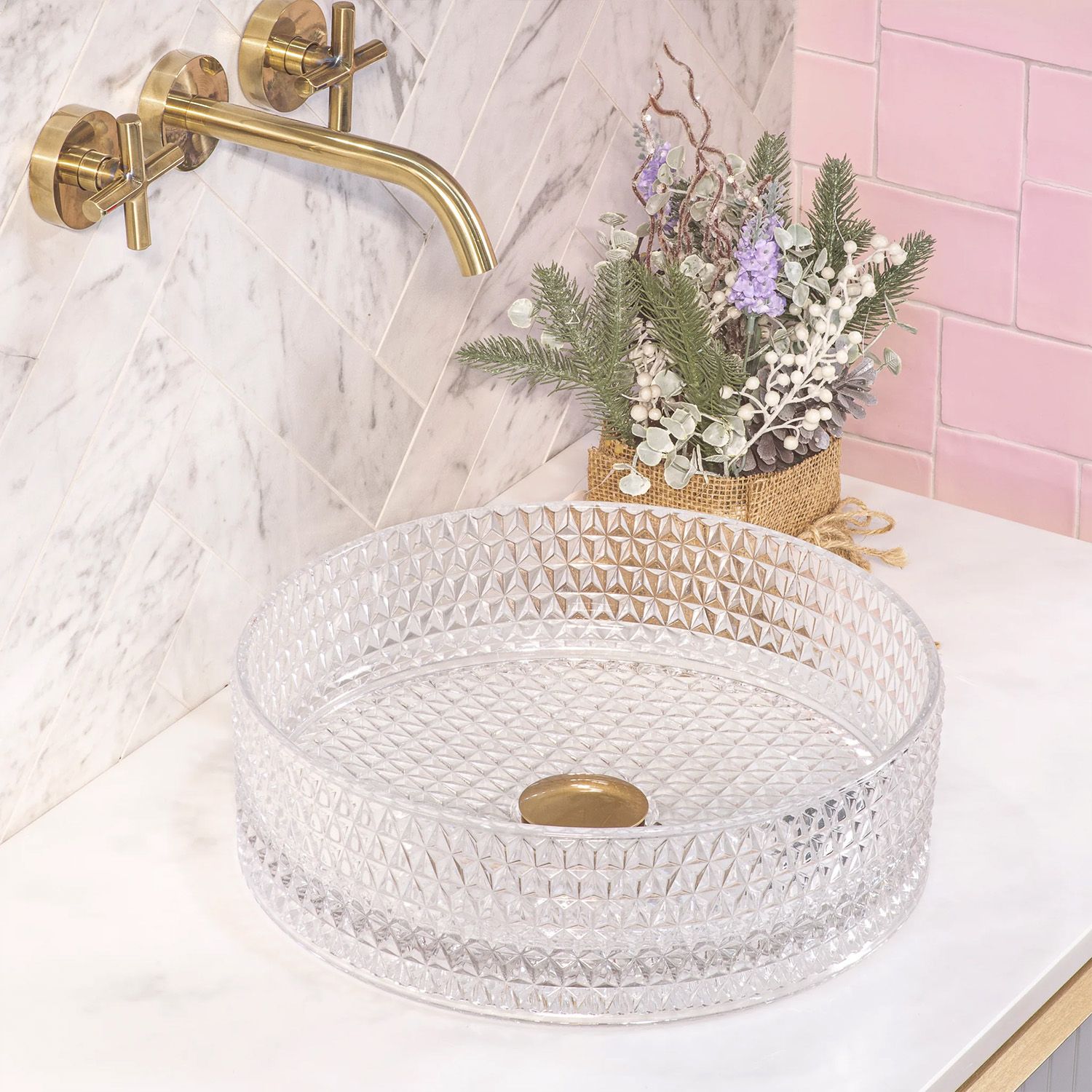 Umywalka Nablatowa Rea Cristal Transparentny 35,5 X 33,5