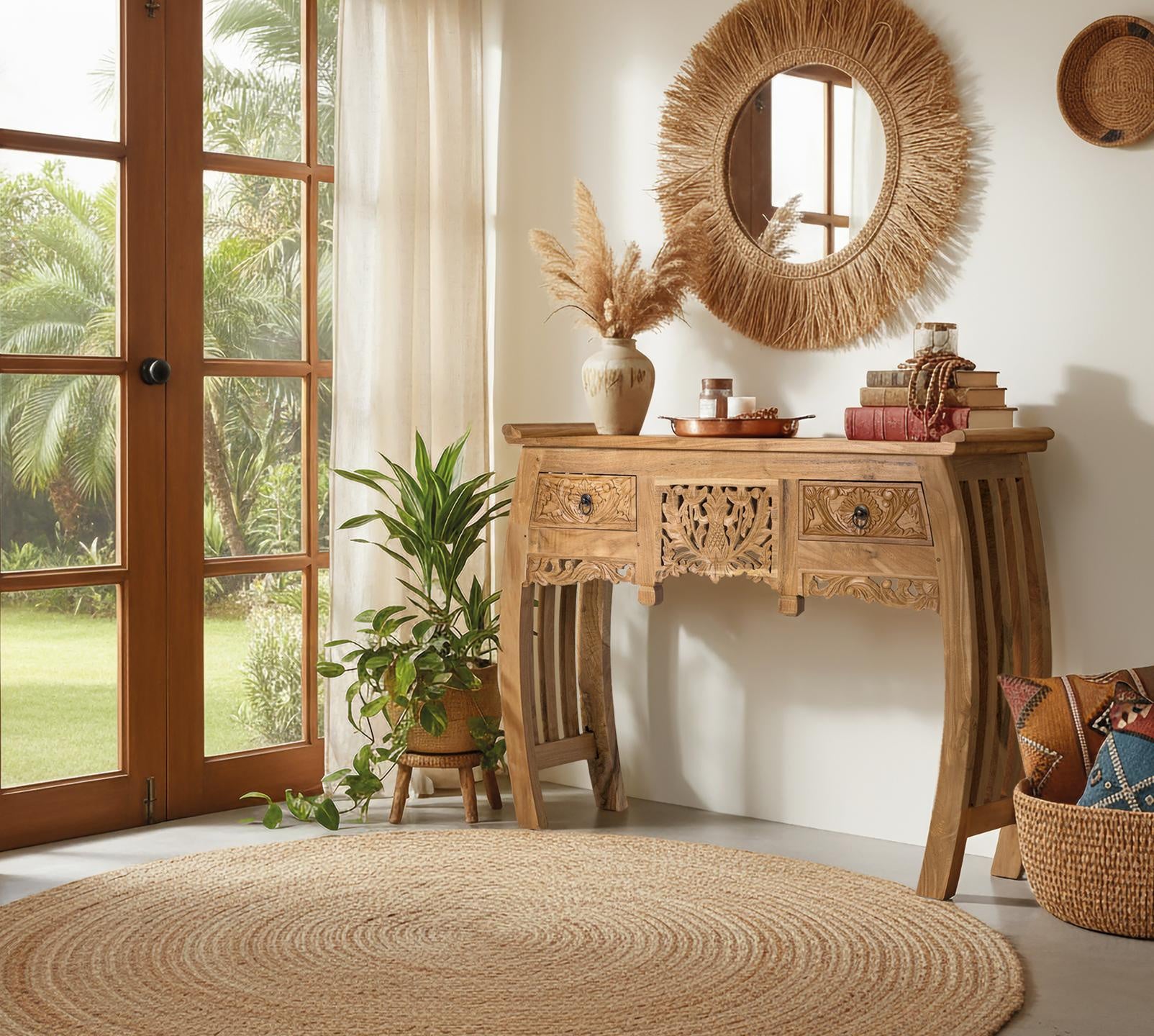 Konsola z drewna tekowego, 100 cm, styl orientalno-etniczny - 78x100x37 GYC - 6