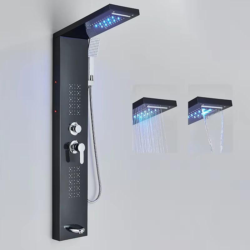 Panneau de douche LED, colonne de douche cascade sur pied avec pommeau de douche, douche de pluie murale (Noir) - 5