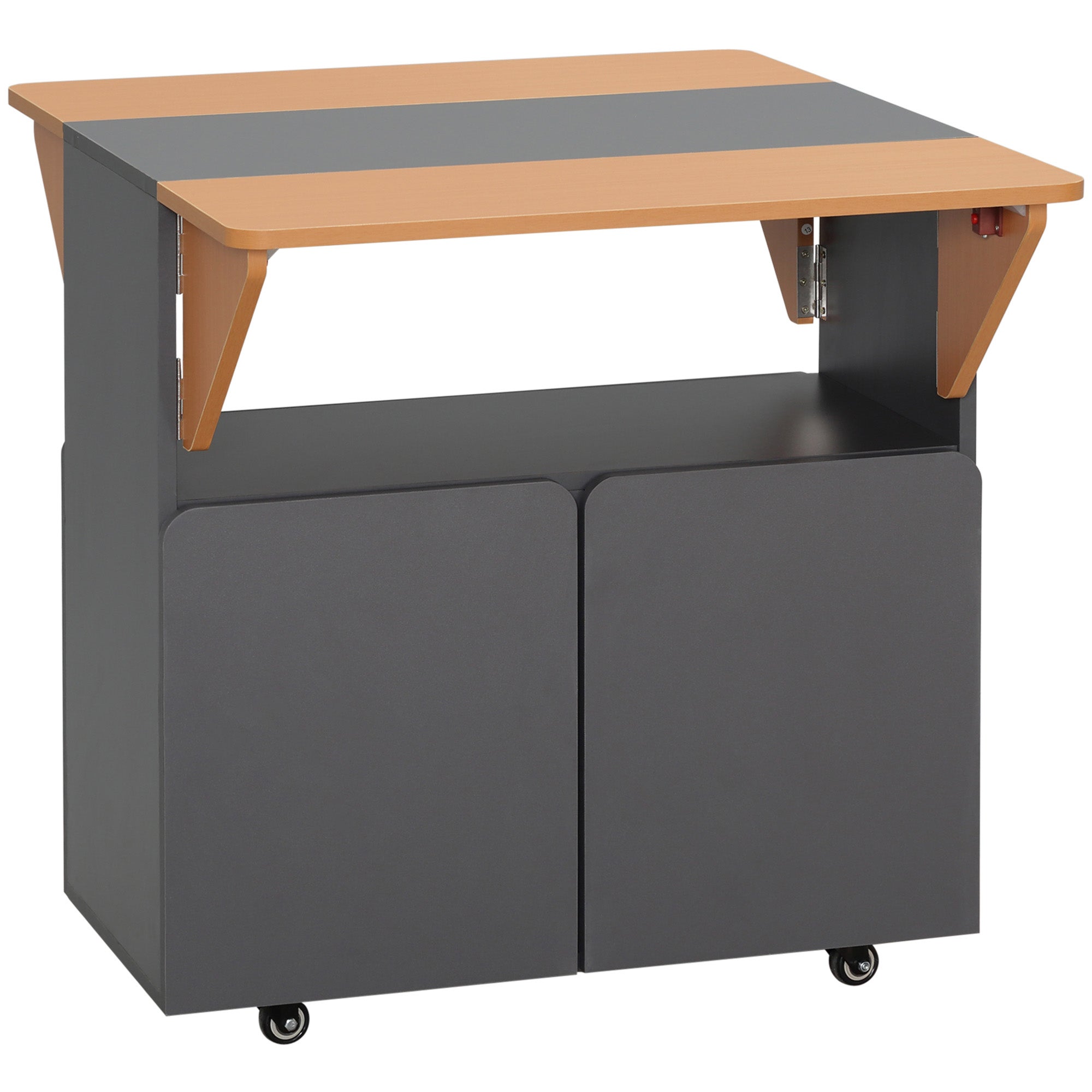 Mesa plegable que ahorra espacio para hasta 4 personas con 4 ruedas, estante oculto y armario con puertas, 70x83x75 cm