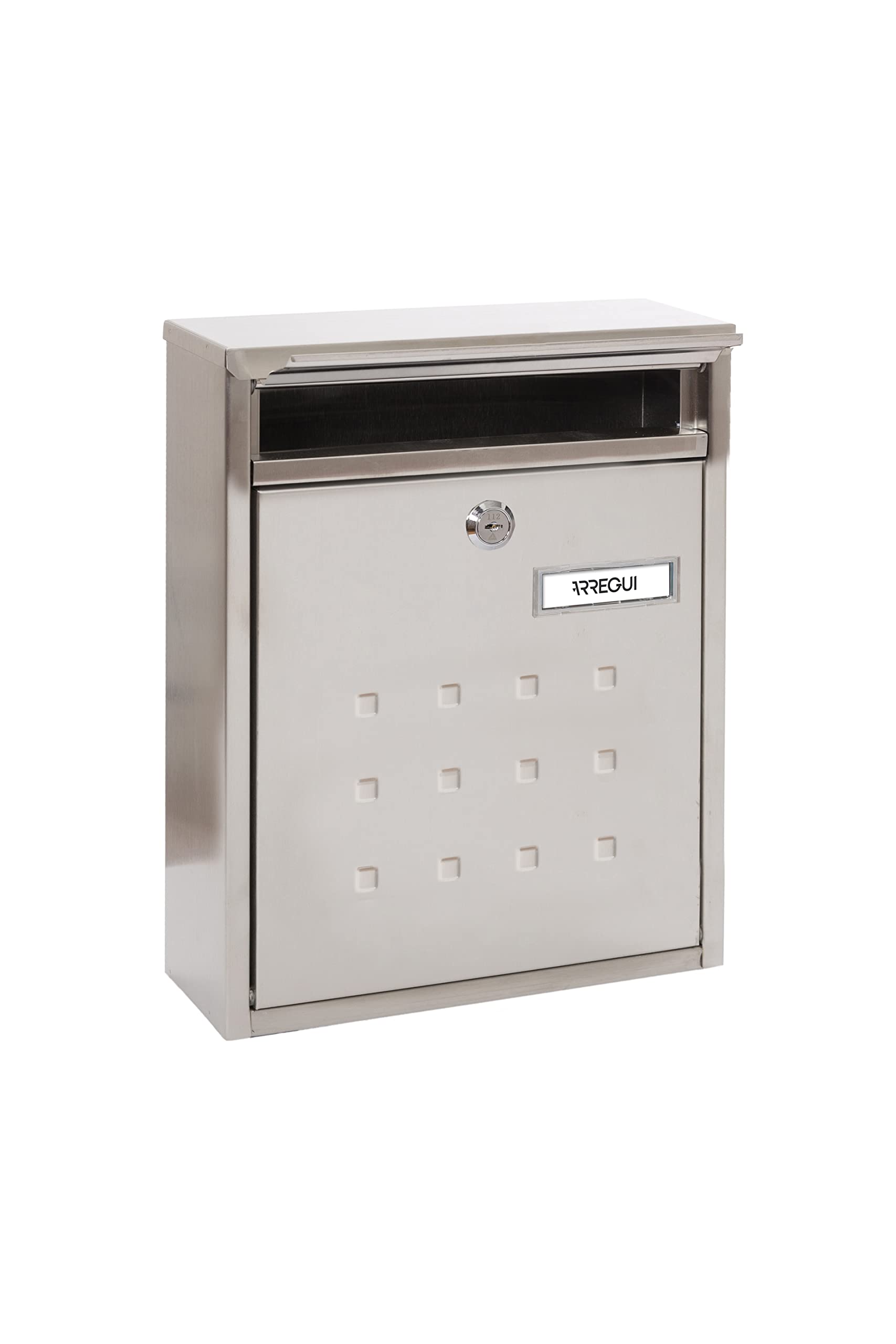 ARREGUI Dime V1327 Stainless Steel Letterbox | Size M (DIN A4 Post) | Grouped Wall Mailbox for Outdoors | Weatherproof, Narrow, with Name Plate and