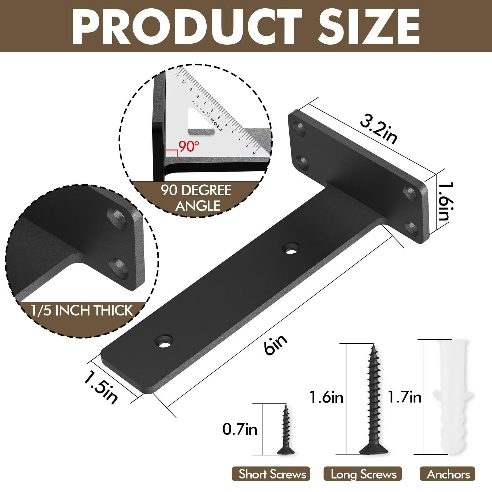 Supports d'étagère robustes (25 cm) en métal noir (épaisseur 5 mm), lot de 2, plus de 72 kg - 5