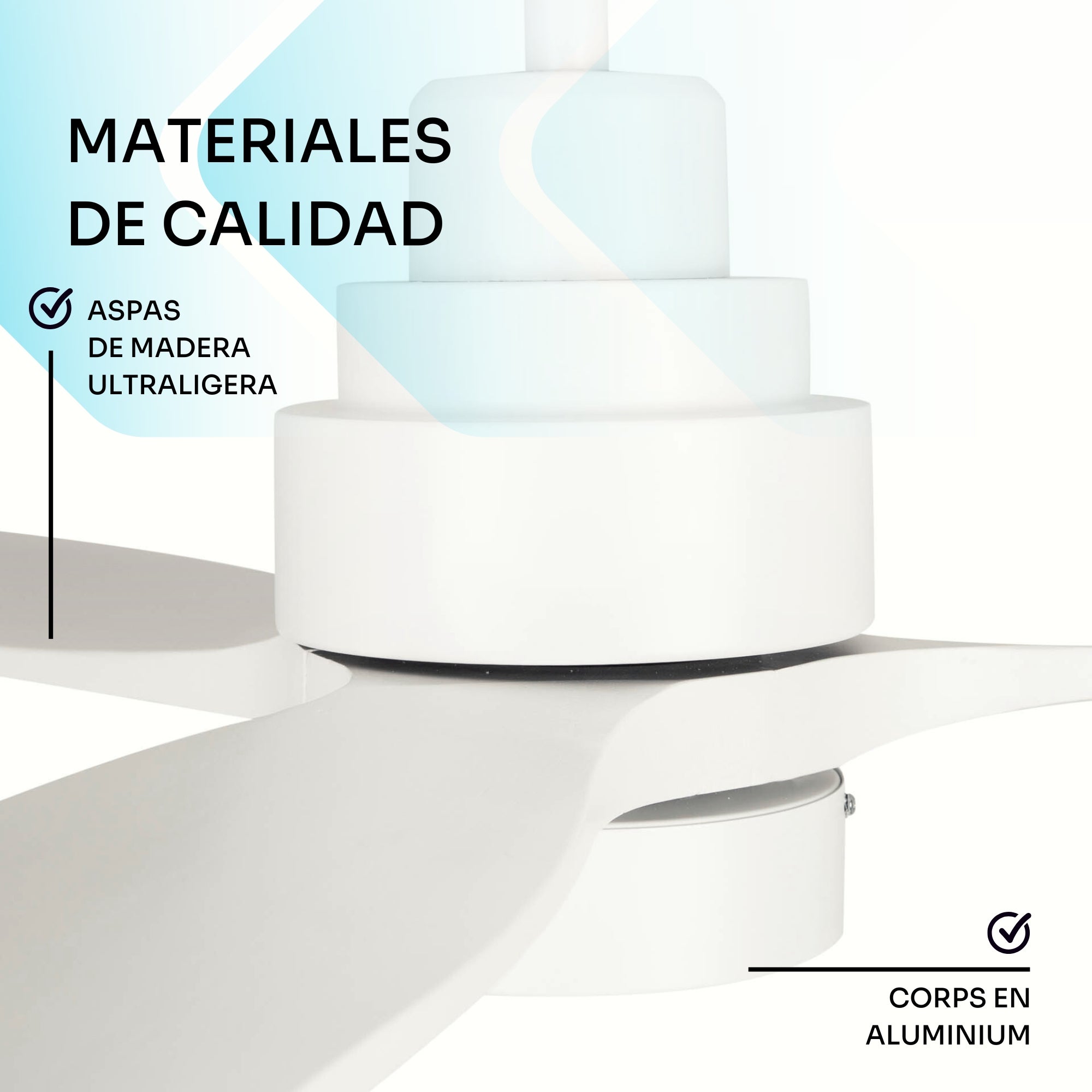 Mellerware - Ventilateur de plafond Brizy Bright | 30 W | 6 vitesses | Ultra silencieux | 3 pales Ø132 cm | Fonction été/hiver | LED | Blanc - 6