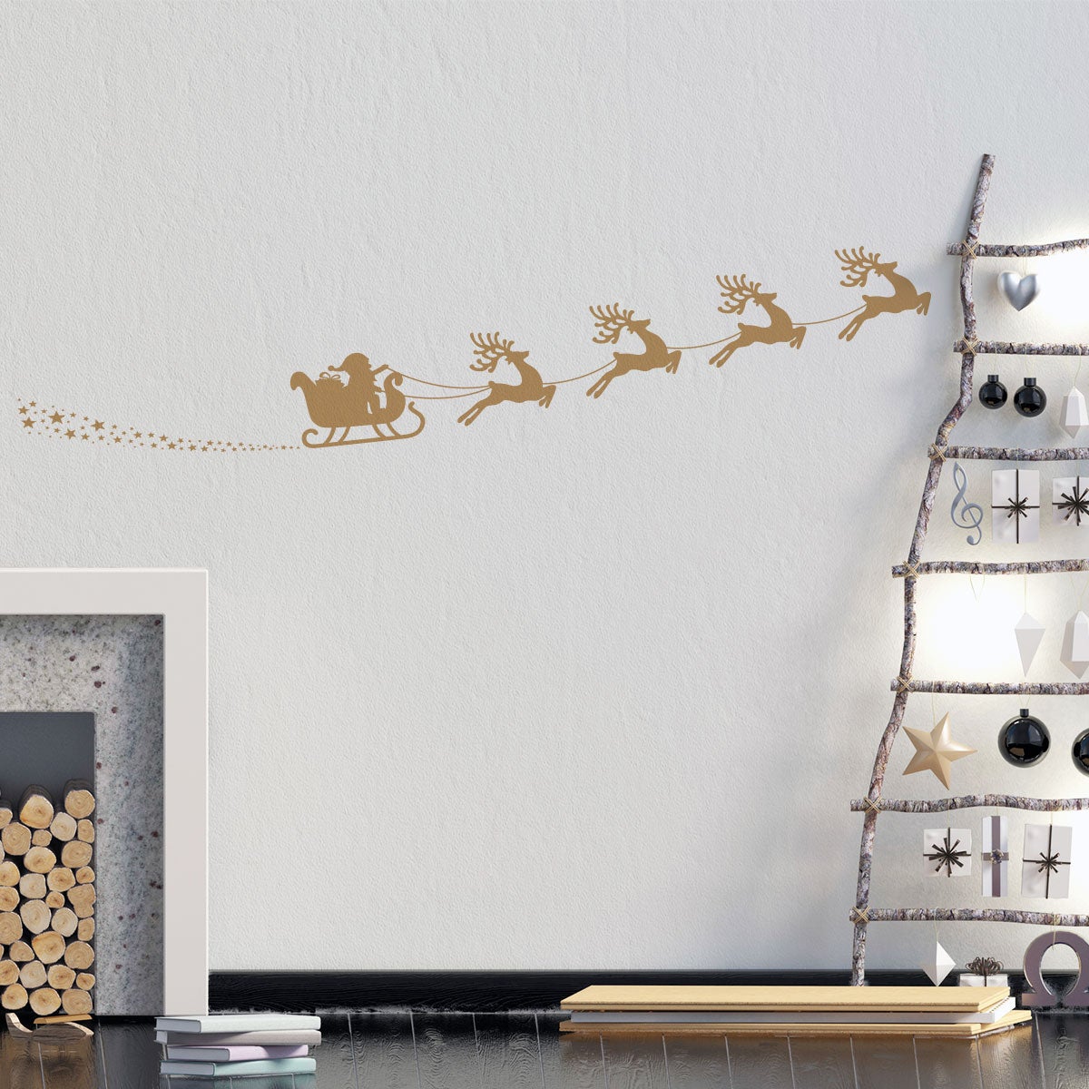 Sticker Noël traineau du père noël et les rennes - Autocollants stickers adhésifs noël - décoration fêtes - 30x65cm - 3