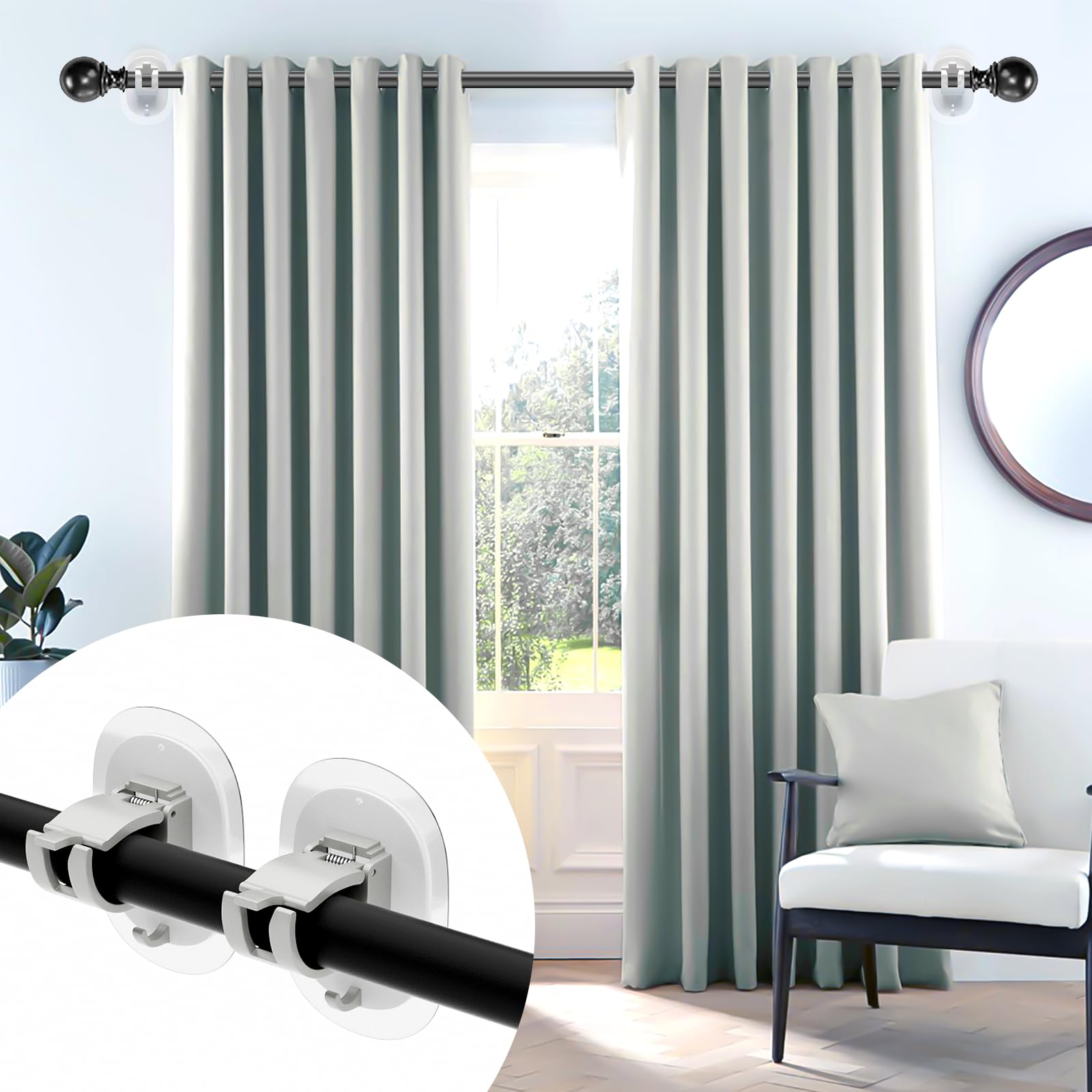 Lot De 4 Tringles à Rideaux Autocollantes Sans Perçage - Crochets Noirs Multi-usages Pour Salle De Bain Et Chambre