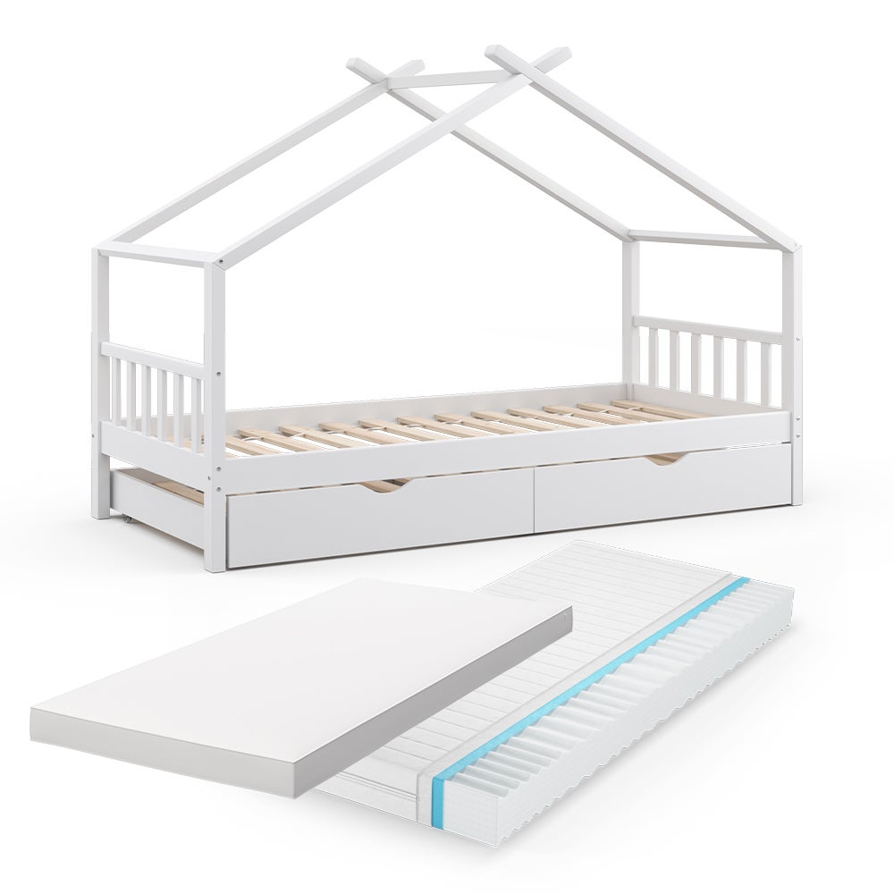 Vitalispa Łóżko domowe Design, Biały, 90x200 cm z łóżkiem dla gości i 2 materacami