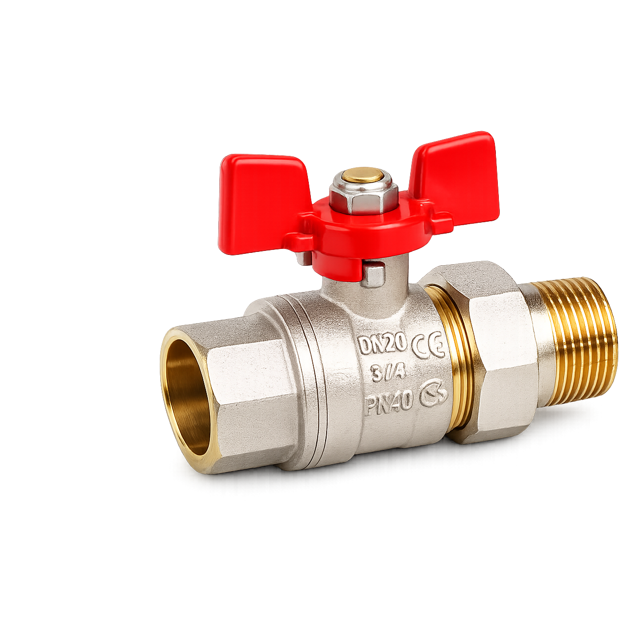 Robinet cu Bila GTN 3/4” MF cu Olandez PN40, Fluture, Alama Nichelata