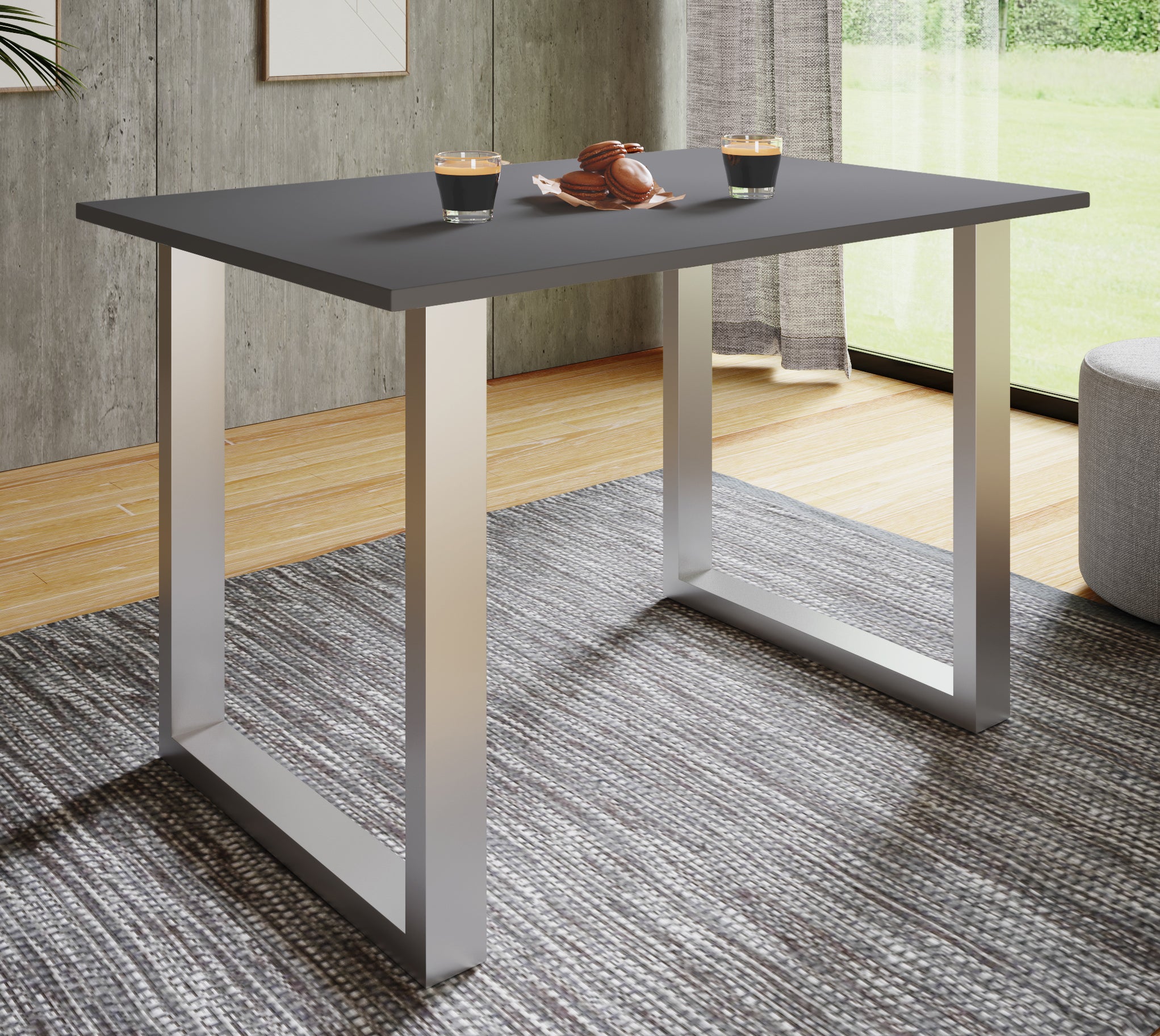 VCM Table à manger Xona Argent/Anthracite H. 76 x B. 140 x T. 80 cm - 4