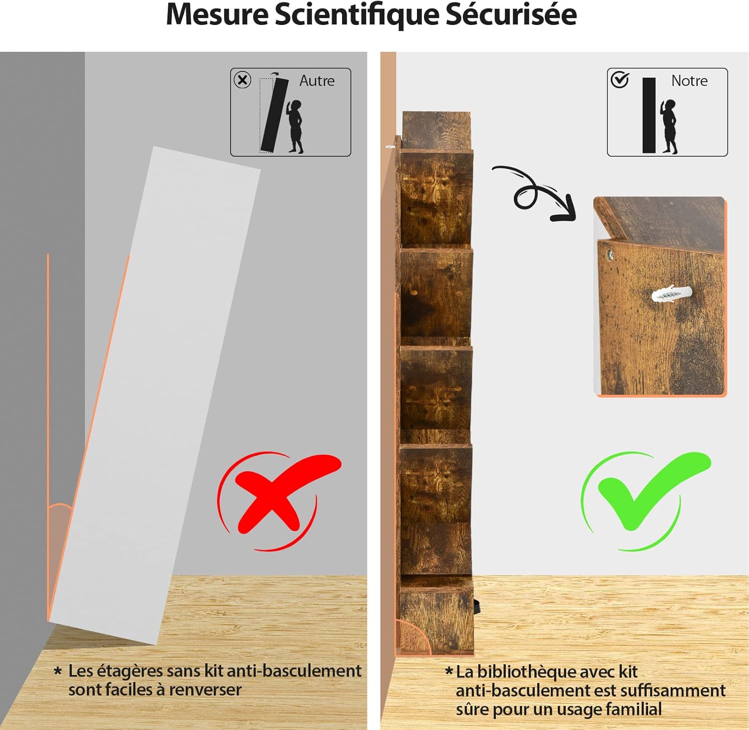 Bibliothèque à 10 Niveaux en Forme Arbre avec Tiroir Tissu Pliable Style Industriel, Bibliothèque pour Salon, Bureau, Chambre, Marron - 5