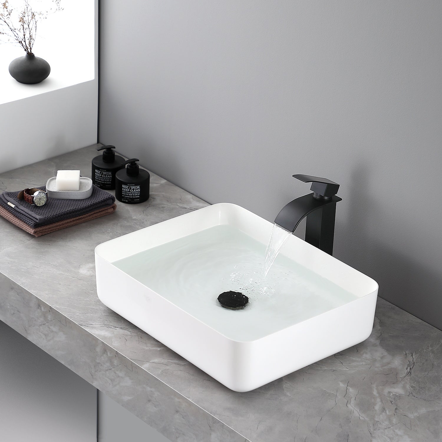Cecipa max Robinet Cascade avec Haut Bec Mitigeur Lavabo Haut Mono-trou Robinetterie Lave-mains avec Levier Unique en Cuivre,EU Modèle - 2