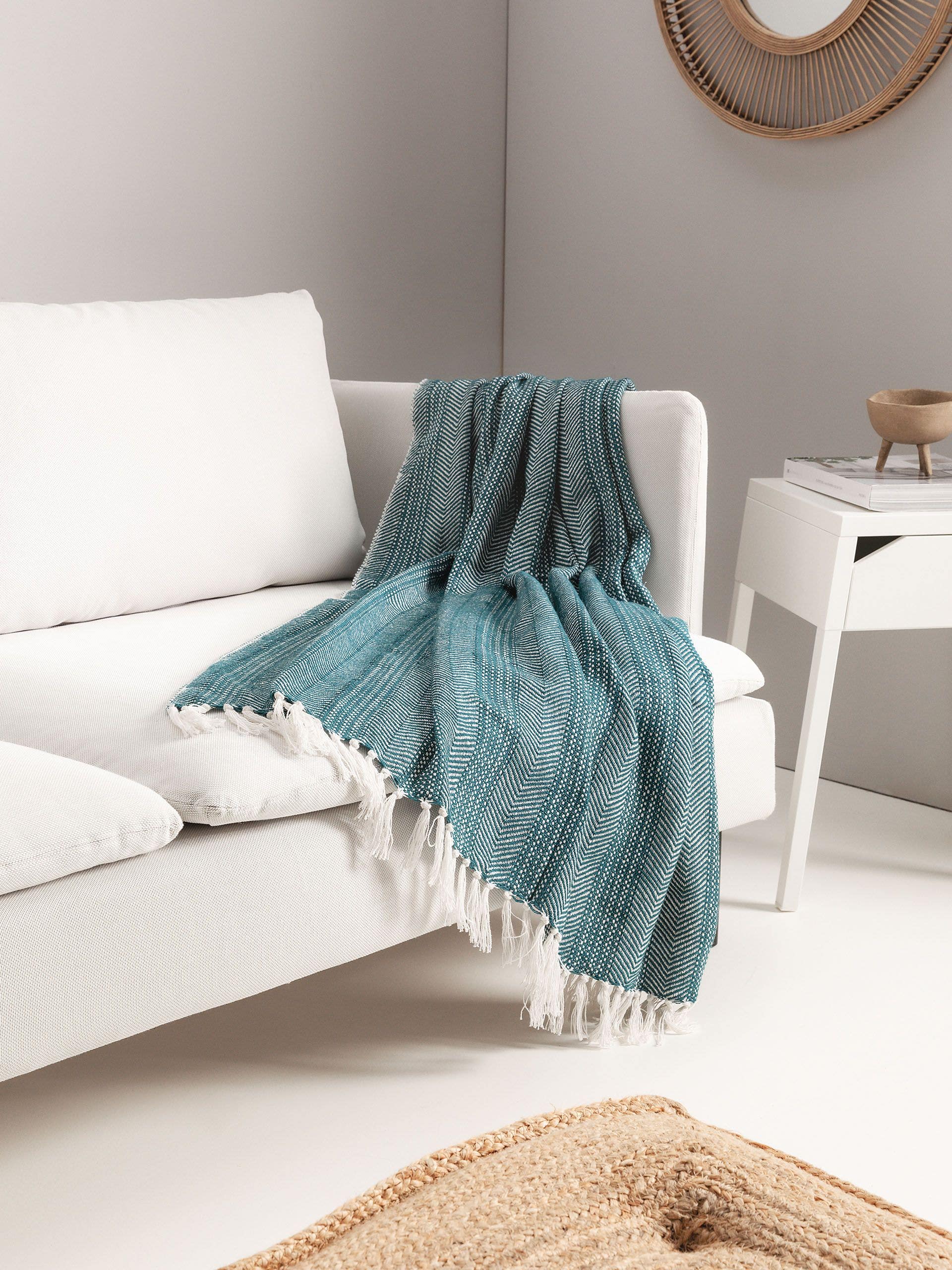 BENUTA - Plaid en coton Alisea bleu 125x150 cm - 2