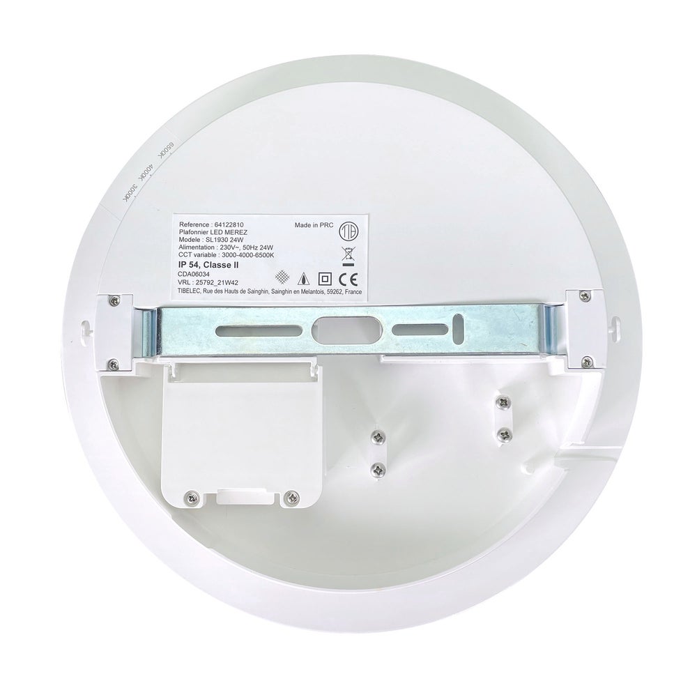 Hublot LED Rond Blanc, 24W, IP65, 2400 lumens, couleurs reglables 3000/4000/6500K, extra plat, puissant, garantie 5 ans - Tibelec - 2
