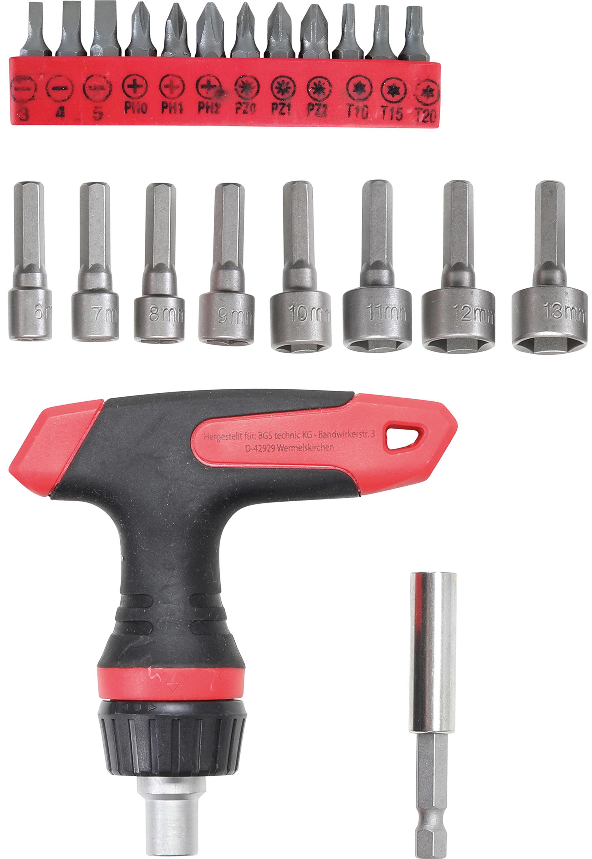 Serie di inserti e bussole | con impugnatura portainserti magnetica girevole, reversibile | versione con impugnatura a T | 22 pz. - 3