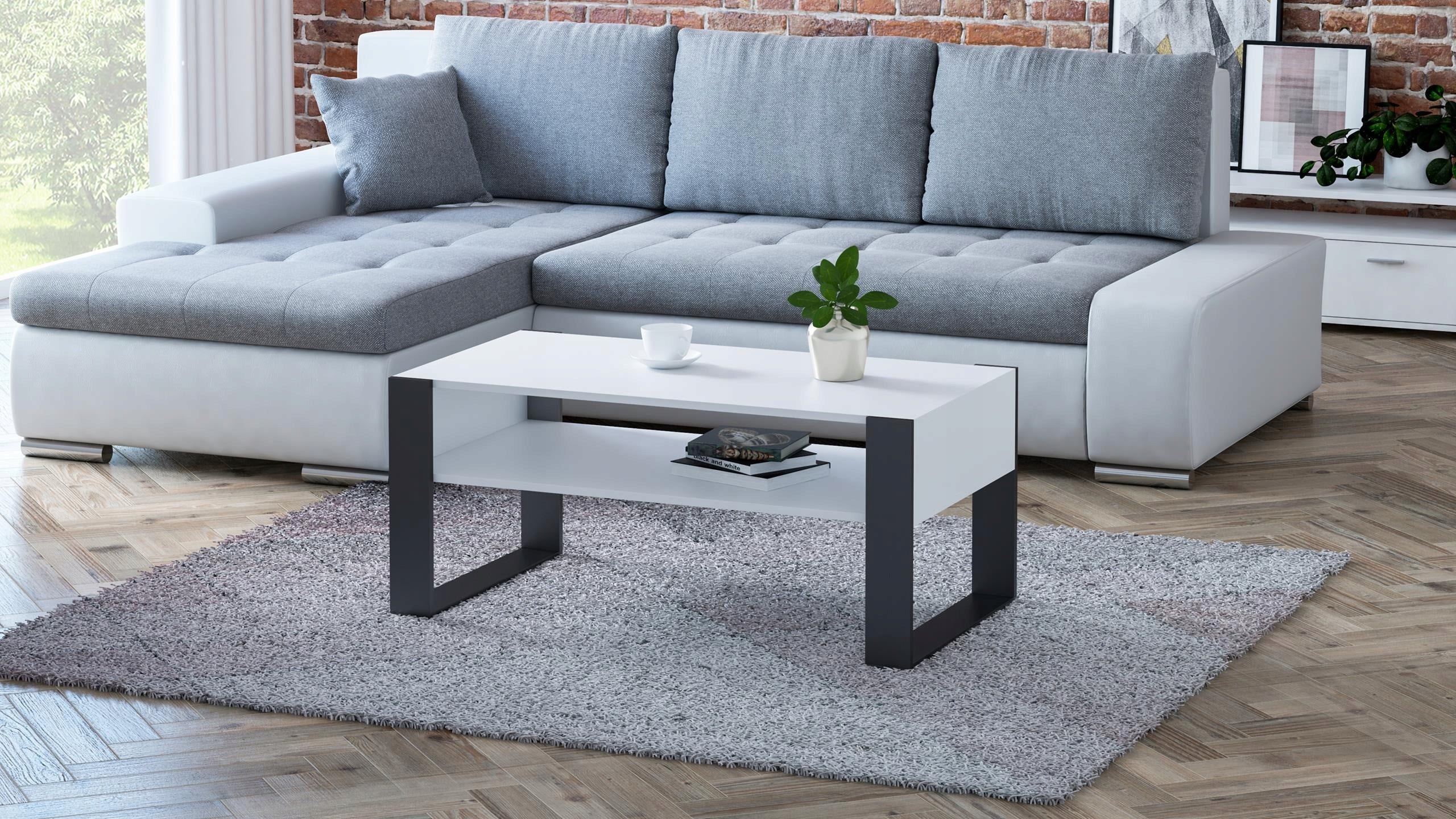Ława stolik kawowy KAJA biało-czarna loft retro - 2