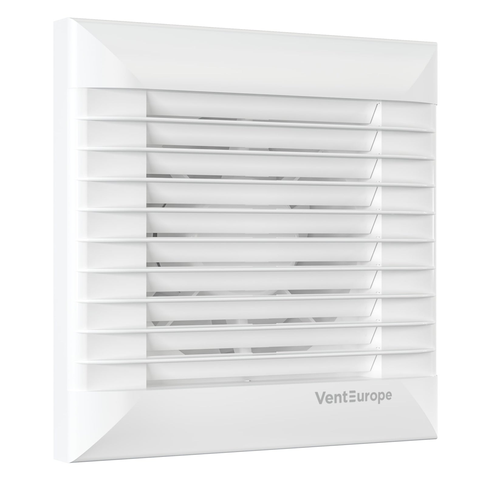 Ventilator de perete VentEurope AUTO100, patrat, diametru 100 mm, debit 85 mc/h, 16W, IP24, jaluzele automate, silentios, Alb