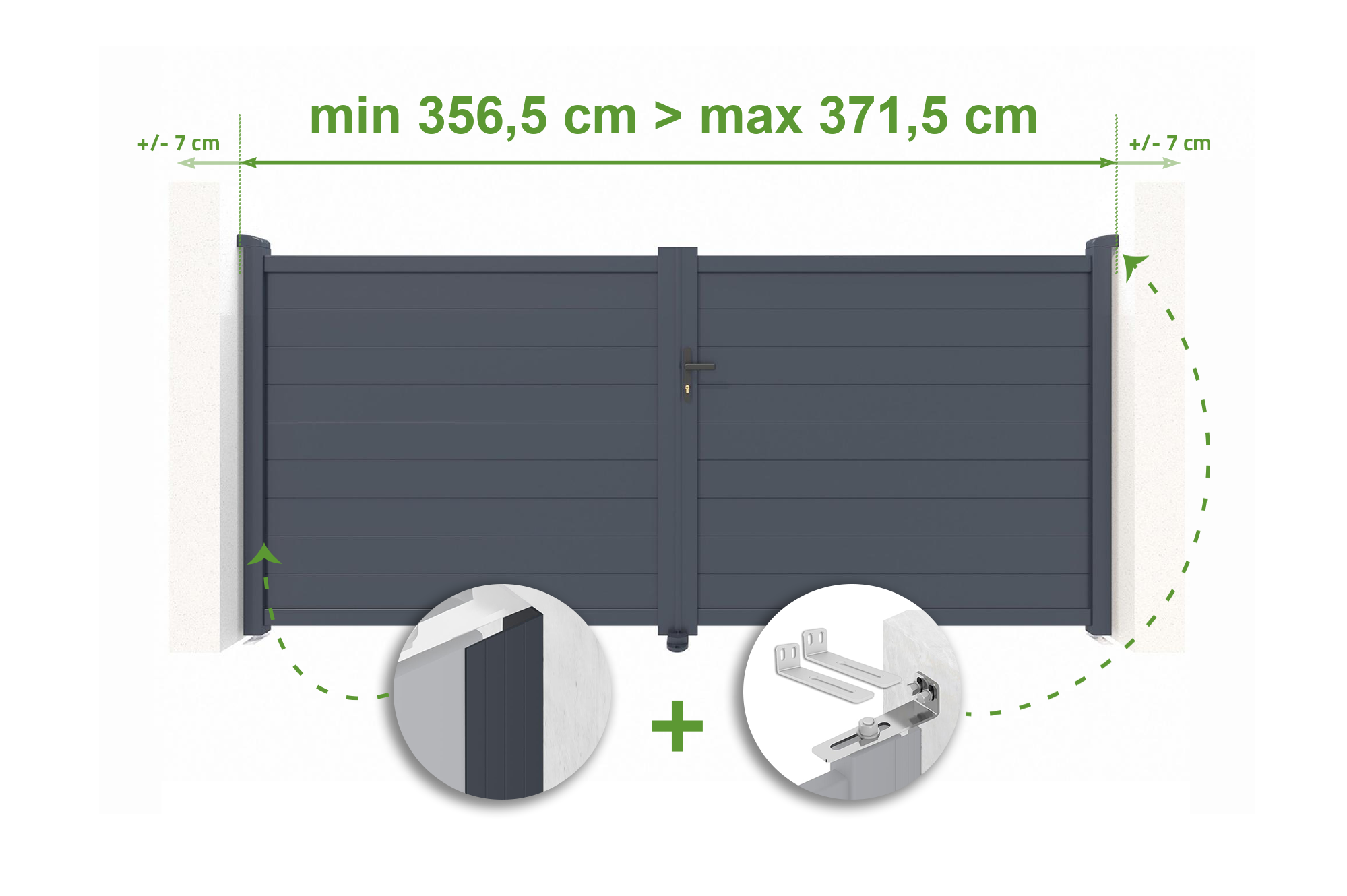 Brama skrzydłowa regulowana szerokość 3,5m EIGER H.160cm szare aluminium