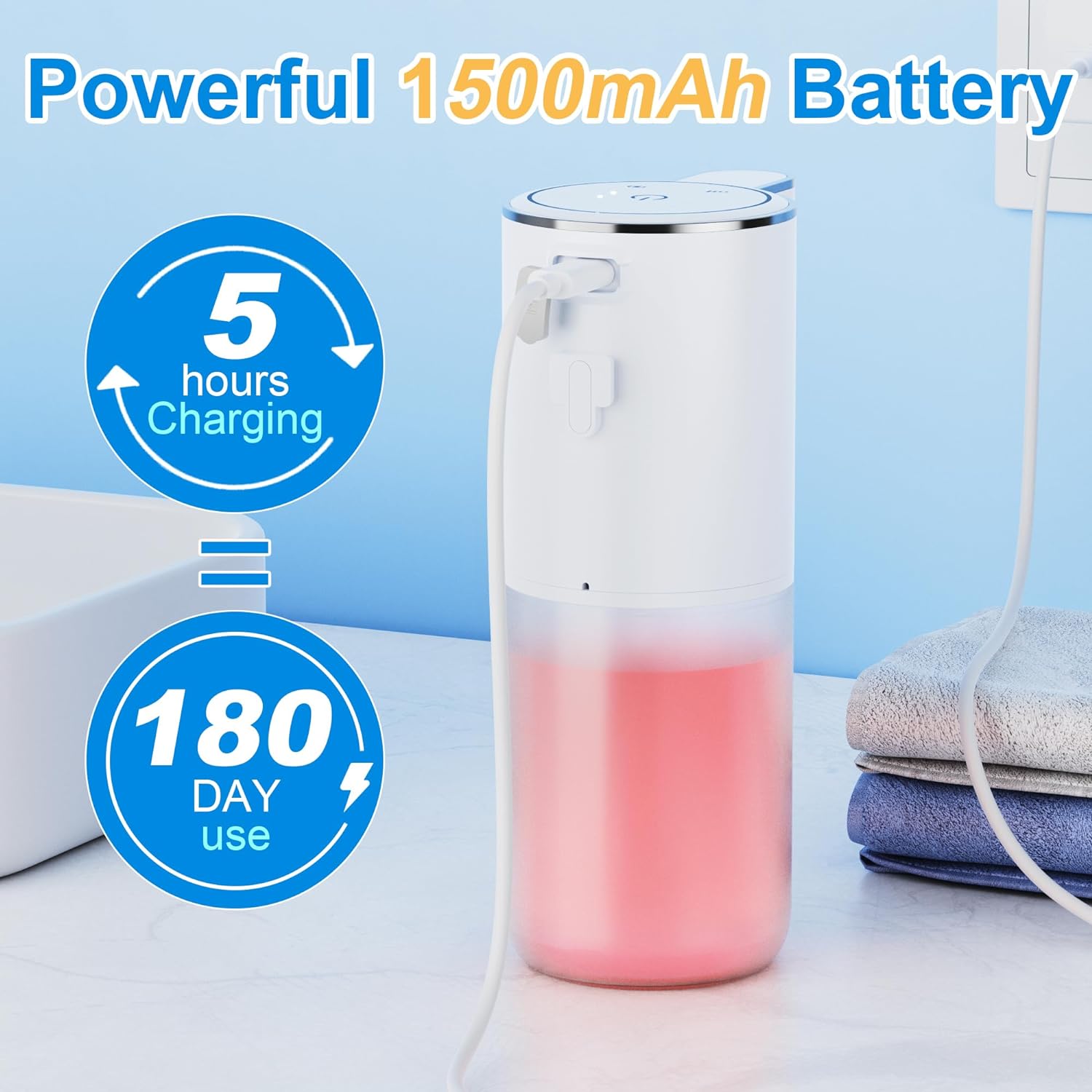 Distributore Automatico Di Sapone Liquido, Sensore Elettrico, Ricaricabile USB, Impermeabile IPX5, Design In Vetro E Marmo Bianco, Per Bagno E Cucina