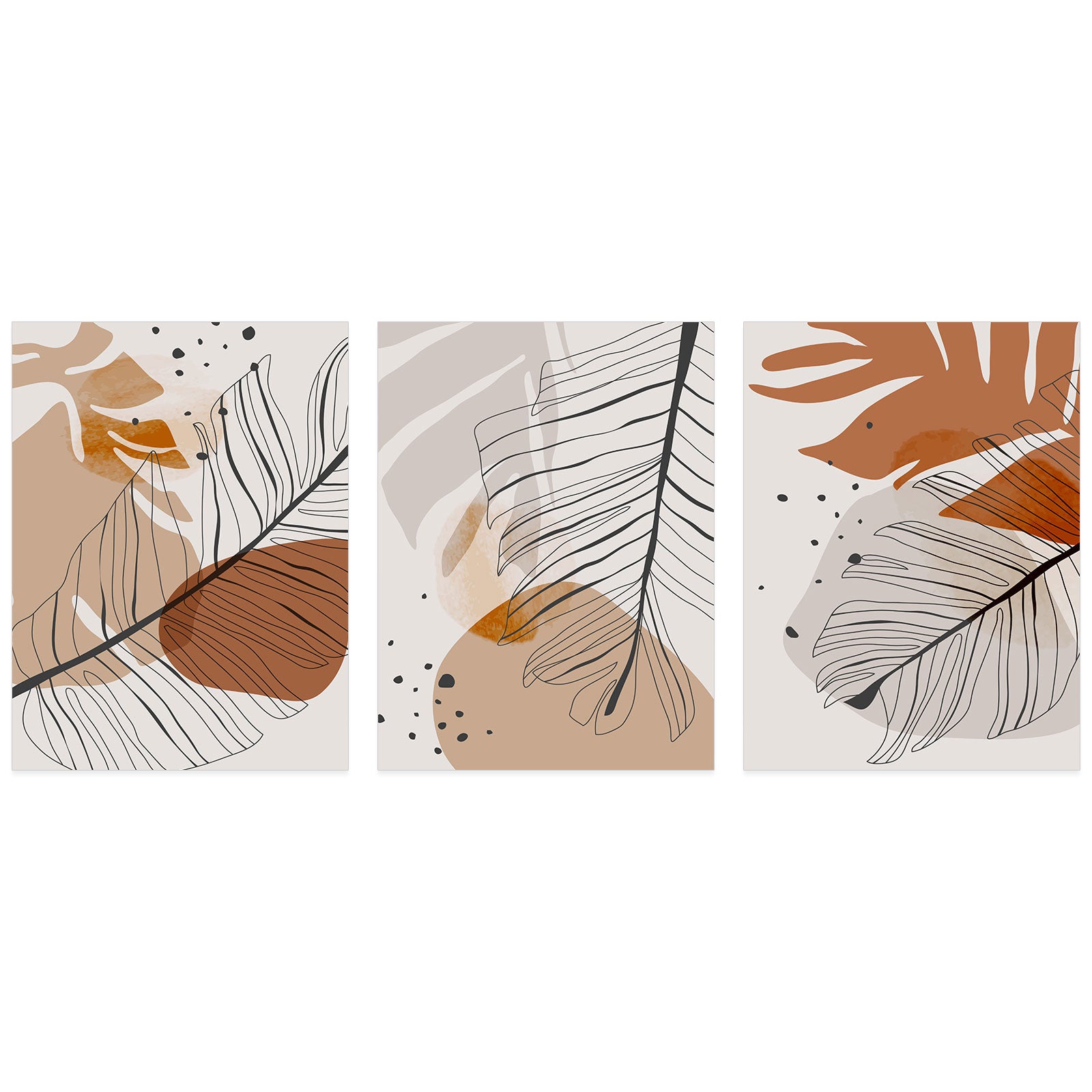 Lot de 3 Affiches / Posters Triptyque - Feuilles 3617689994864 - Bordure Noire et Blanche - 3 Affiches - 30x40 cm (Cadres non fournis) - 2