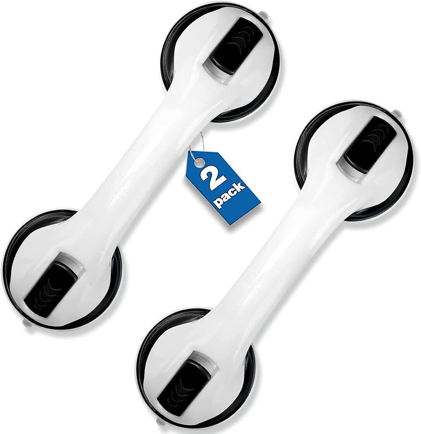 Zestaw 2 czarnych uchwytów z przyssawką, udźwig do 109 kg, drążek prysznicowy o długości 30 cm, nie wymaga wiercenia, idealny dla osób starszych i nie