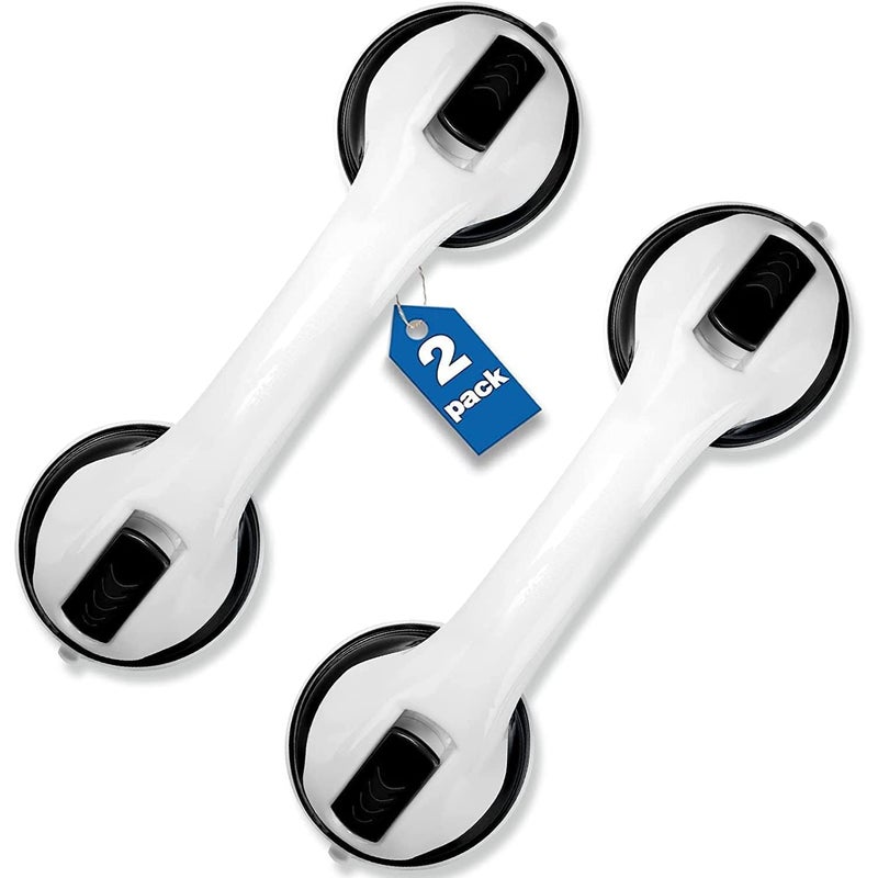 Zestaw 2 czarnych uchwytów z przyssawką, udźwig do 109 kg, drążek prysznicowy o długości 30 cm, nie wymaga wiercenia, idealny dla osób starszych i nie