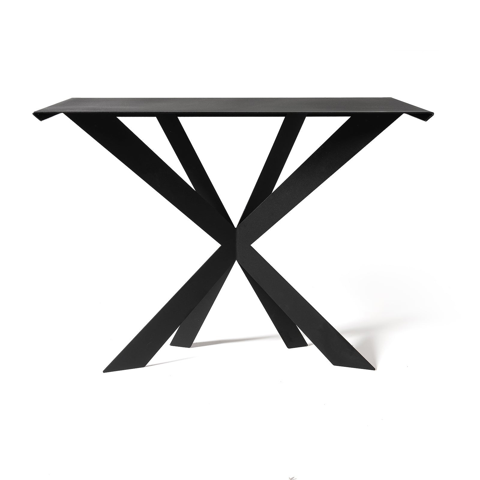 Konsola Exsodus Zeus 110x35x85 cm z czarnego lakierowanego żelaza, geometryczny perforowany wzór, nowoczesny design, made in Italy