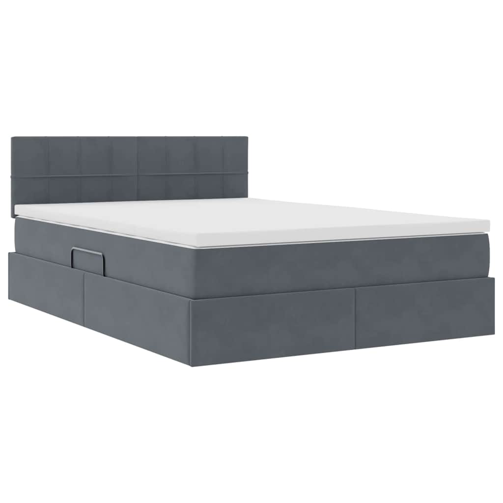 Lit de rangement gris foncé, 140 x 190 cm, en velours - 5