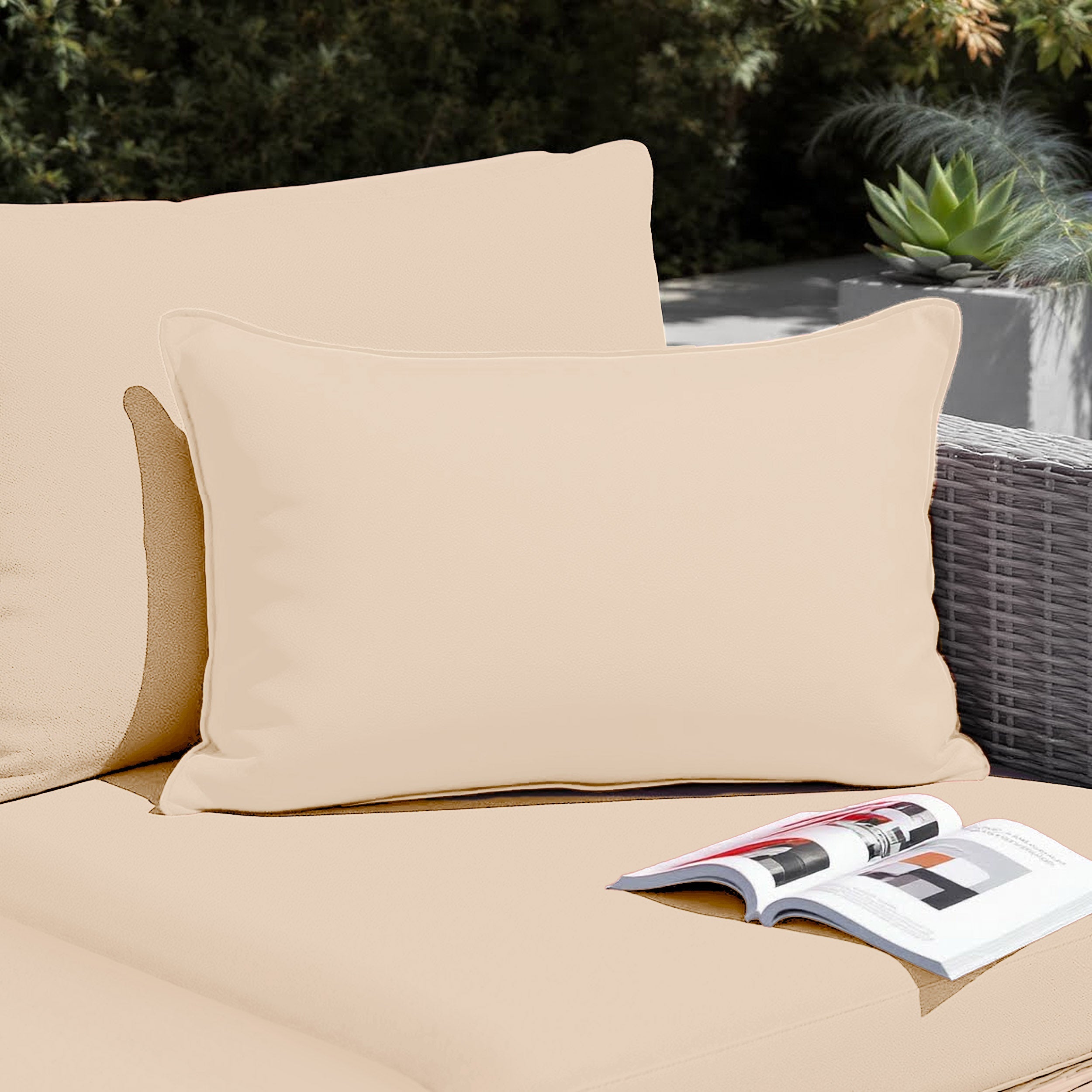 Coussin de décoration extérieur, déhoussable, lot de 2, 60x35cm - Beige - 2