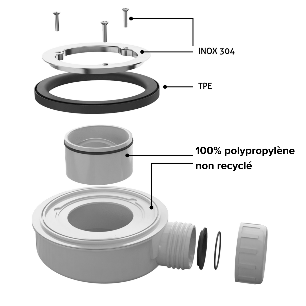 Receveur de Douche Extraplat 180x80x3cm Blanc en Résine Minérale - Antidérapant, Texture Ardoise - MAGNUS LAVABERG - 6