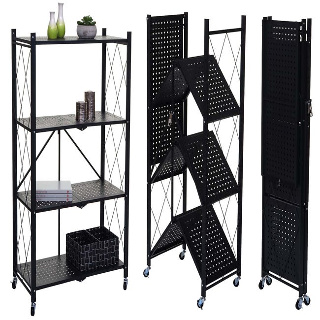 Libreria Pieghevole BHG Vintage 4 Ripiani - Fuoco - Scaffale Per Piante E Libri Senza Montaggio - Uso Casa/Ufficio