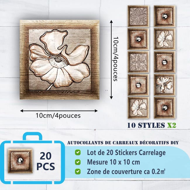 Adesivi per piastrelle retrò per bagno e cucina fai da te, decorazione autoadesiva in PVC antiolio (20 pezzi, 15x15 cm) | Leroy Merlin Adesivi per piastrelle retrò per bagno e cucina fai da te, decorazione autoadesiva in PVC antiolio (20 pezzi, 15x15 cm) | Leroy Merlin