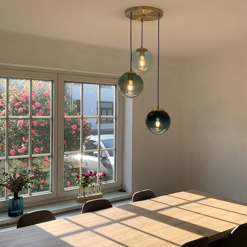 Qazqa art deco lampe suspendue - Pallon - doré/laiton, max. 25w, e27, à 3 lumières, 45cm, idéal pour la salle à manger - 2
