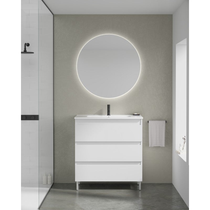 Conjunto MUEBLE de Baño con 3 Cajones + LAVABO 【ANCHO 60】 【BLANCO BRILLO】 - 3