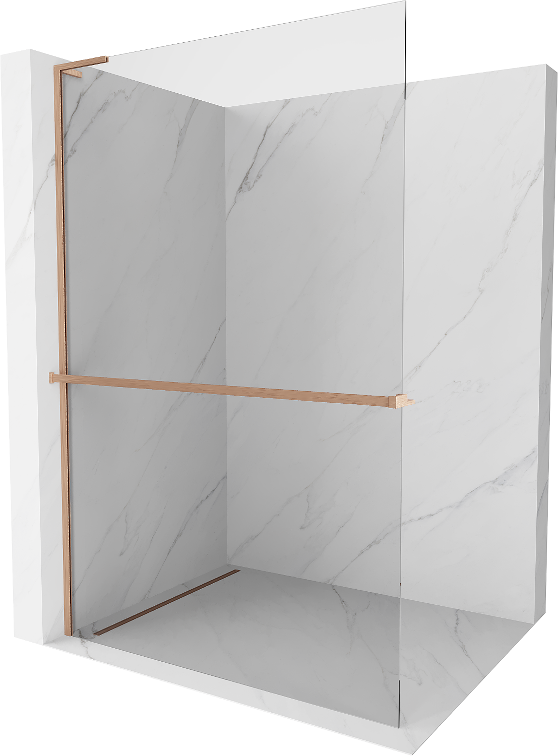 Mexen Kioto+ L ścianka prysznicowa z półką Walk-in 70 x 200 cm, transparent, miedź szczotkowana - 800-070-123-65-00