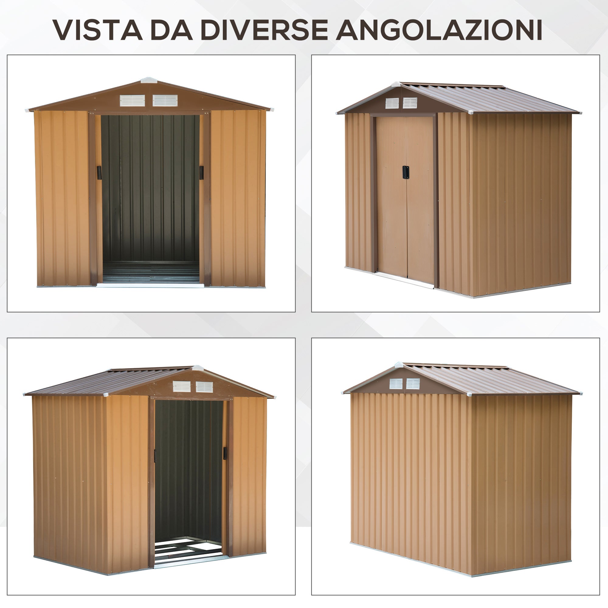 Outsunny Casetta Giardino 2.42m², Acciaio, Porte Scorrevoli, 213x130x185cm, Giallo - 4