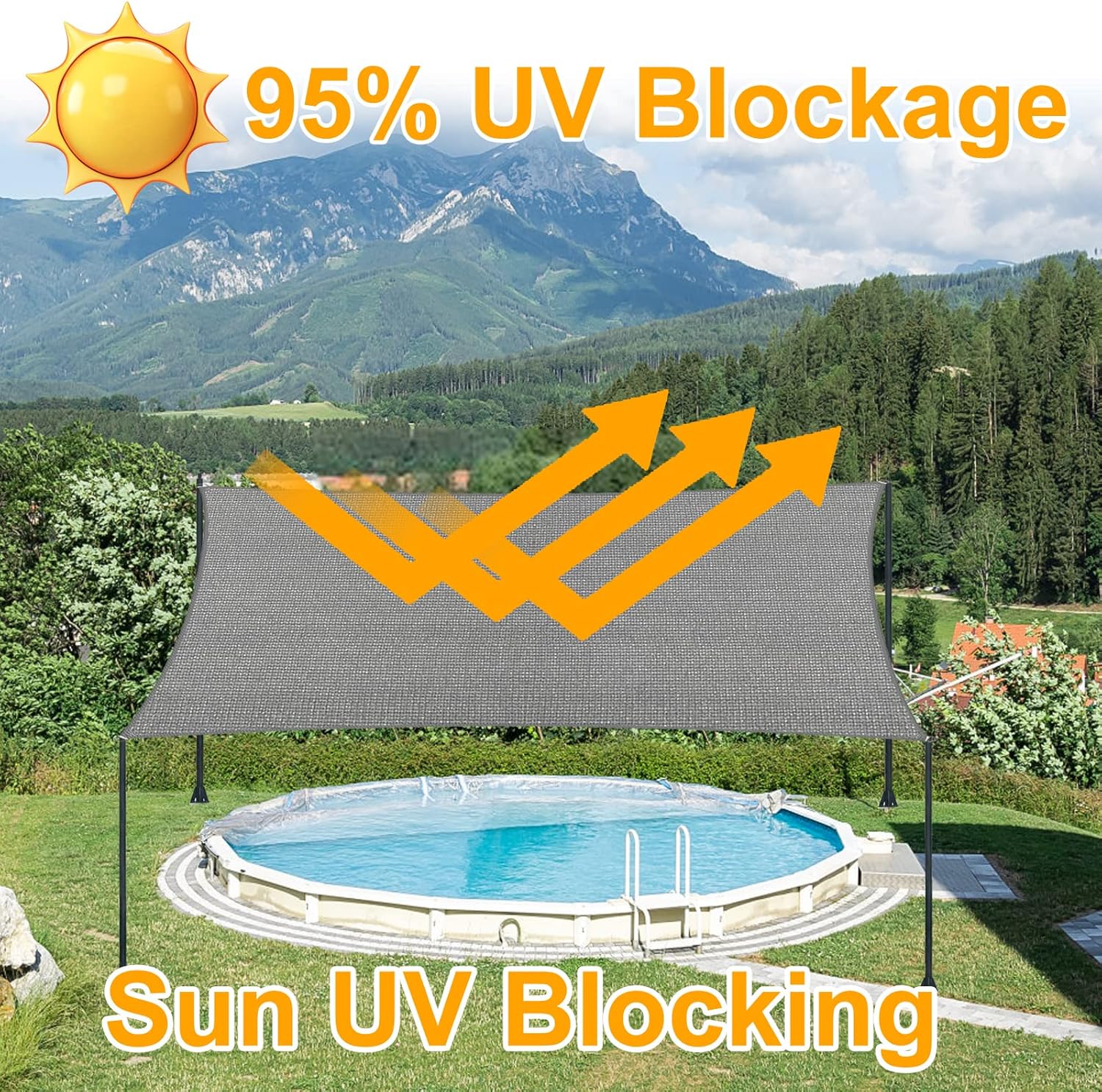 Voile d'ombrage rectangulaire, auvent protégé contre les UV pour jardins extérieurs en terrasse, 3m x 5m, gris - 3
