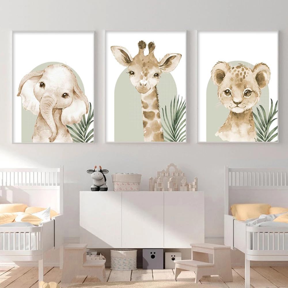 3 Affiche Animaux Savane Bebe Poster Jungle Chambre Enfant Lion Girafe Elephant Tableau Deco Enfant 30X40CM sans Cadre - 4