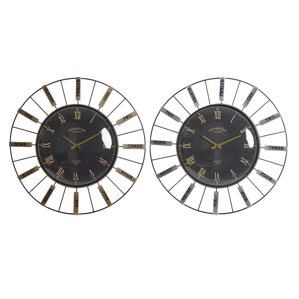 Reloj de pared dkd home decor cristal plateado dorado hierro (2 pcs) (70 x 7 x 70 cm)