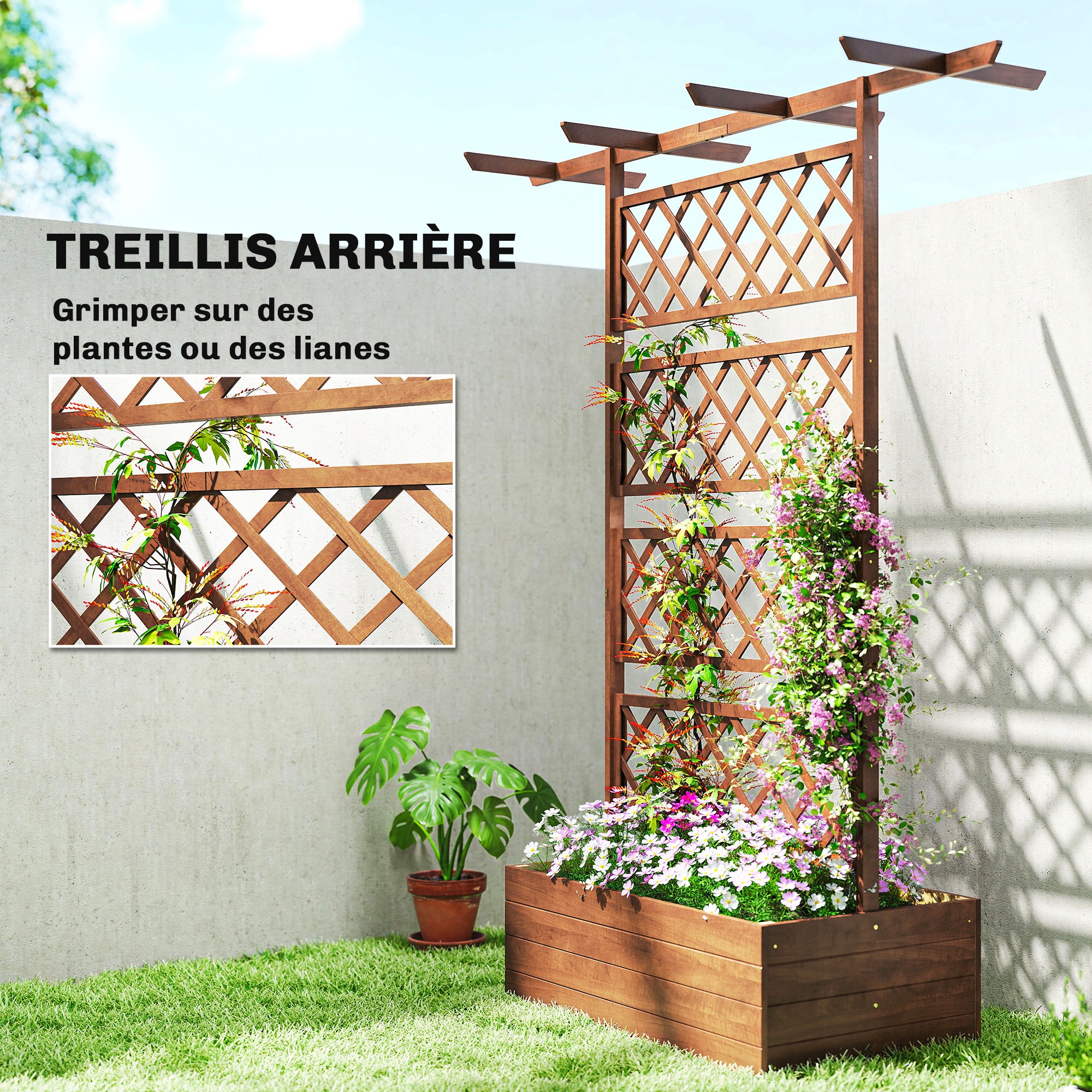 Jardinière surélevée avec treillis bois de sapin Outsunny - 4
