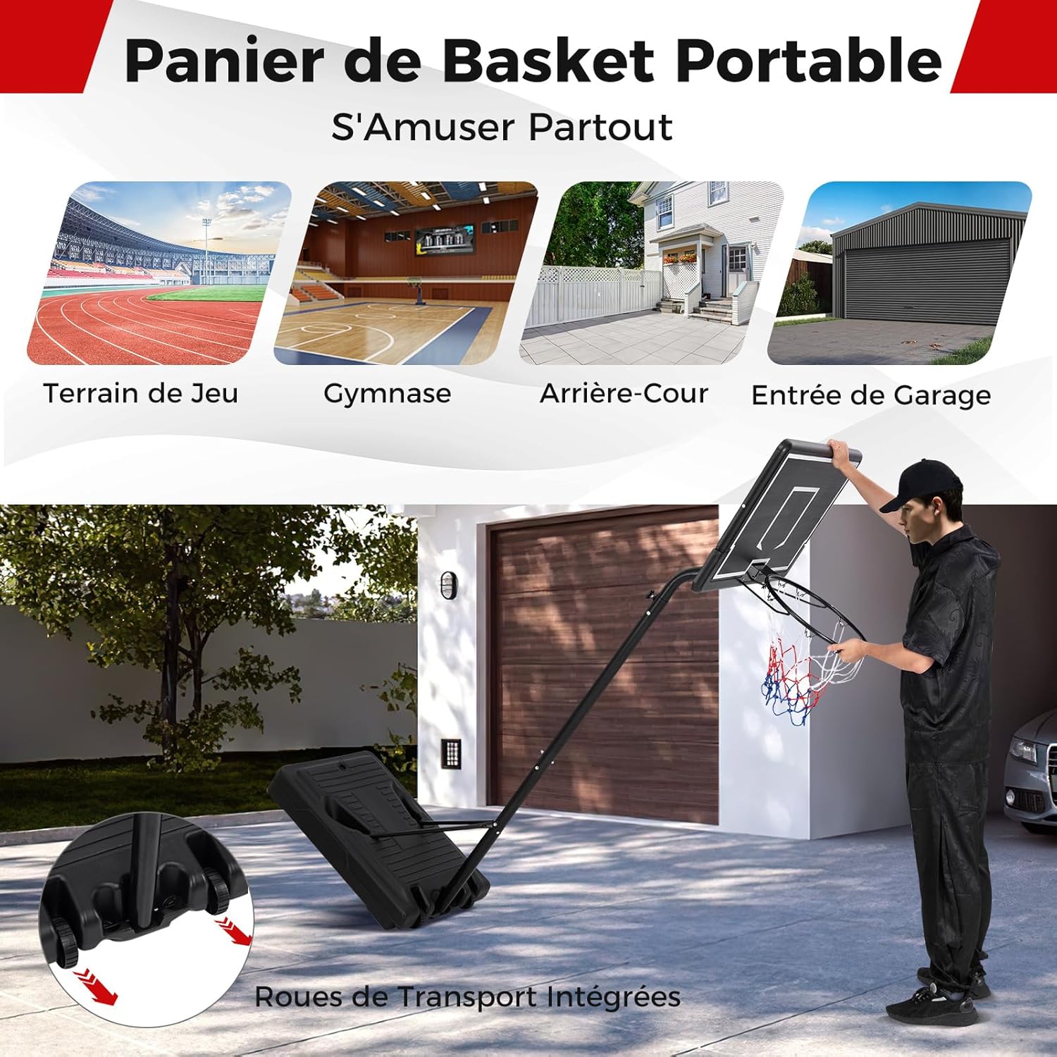 Canestro da Basket Portatile e Regolabile da 2,1 a 2,6 m, Canestro da Basket da Interno e Esterno con Base Riempibile, Tabellone in Policarbon - 9