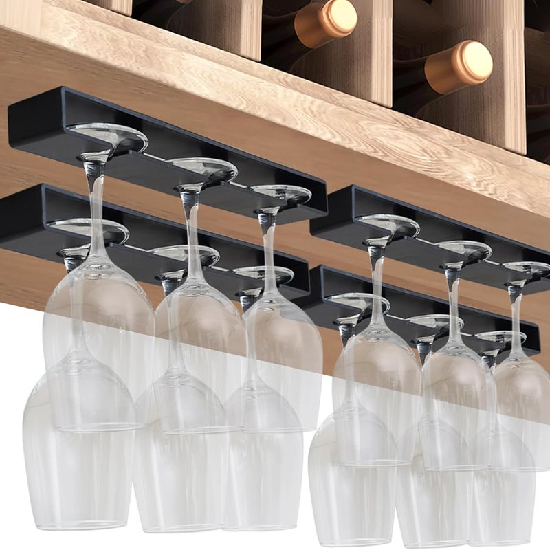 Cztery uchwyty na kieliszki do wina, uchwyty podszafkowe na kieliszki do wina, plastik, stojak do przechowywania kieliszków do wina (czarny).