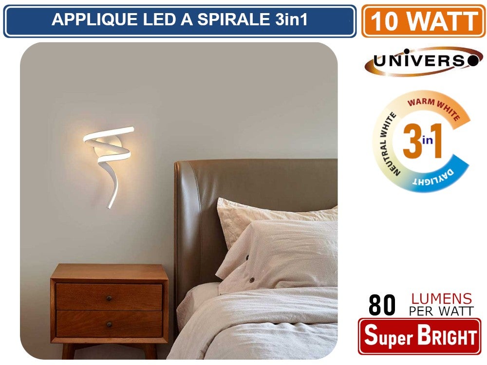 Applique murale LED spirale, fixation murale, ampoule LED 10 W, 3 couleurs de lumière CCT, idéale pour la chambre, la table de chevet ou le salon. - 11
