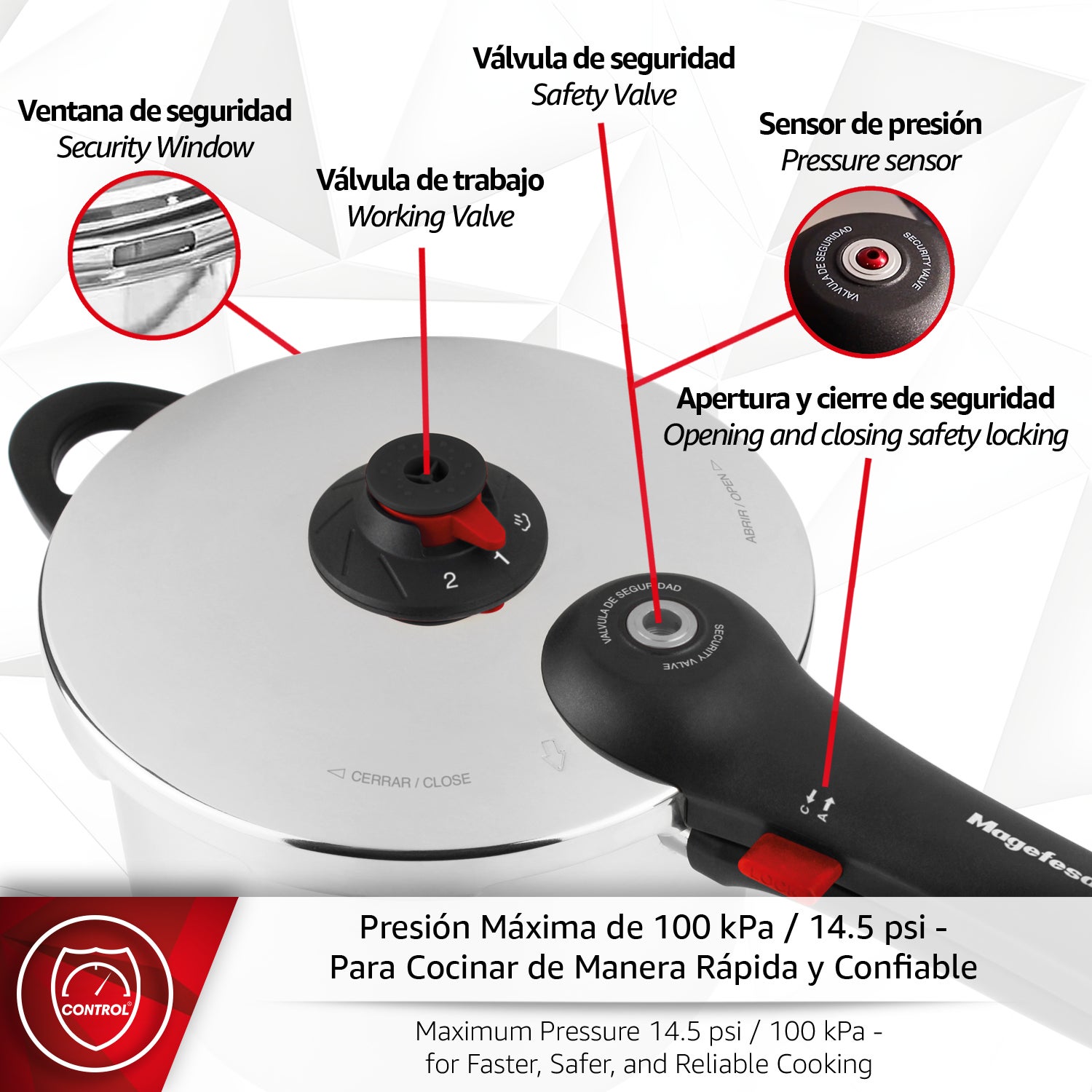 Magefesa EasyClick - Juego de Ollas Express Rápida 4 y 6L, Acero Inoxidable 18/10, Todo Tipo de Cocinas, Inducción, 2 Modos de Presión - 7