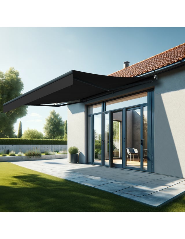 Store banne monobloc ESPAI 4,00x3,50m (Manuelle - Noir - Gris anthracite)
