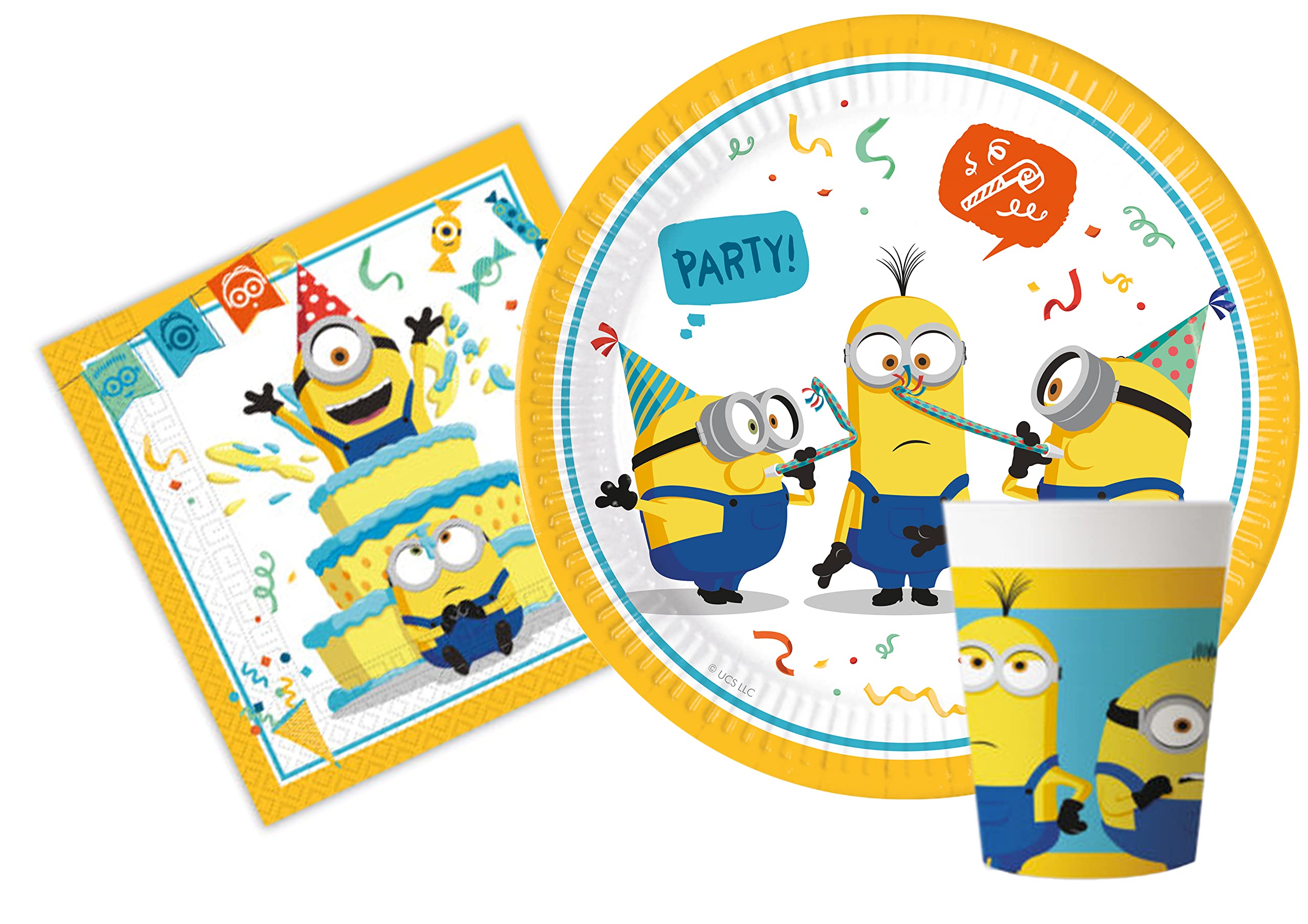 Kit Party Compleanno Shiny Gold Per 24 Persone | 112 Pezzi In Carta Compostabile: Piatti, Bicchieri, Tovaglioli | Eco-Friendly - 4